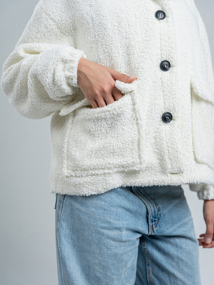Teddy Fur Button Jacket – White