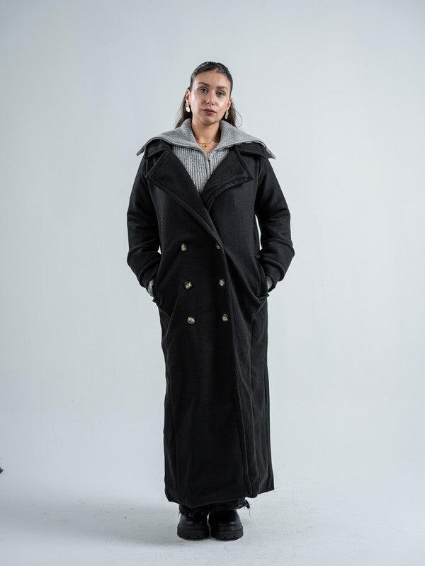 Wool Double-Breasted Coat – Black