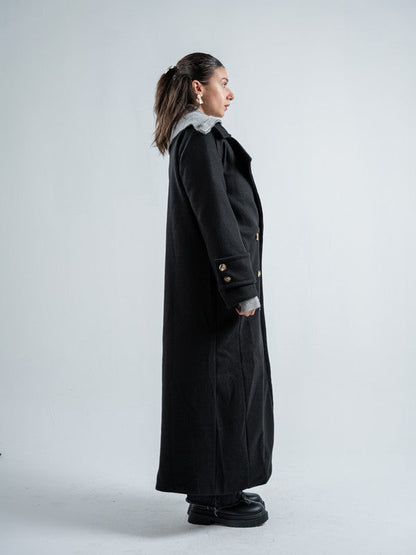Wool Double-Breasted Coat – Black
