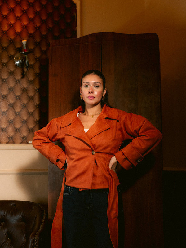 Suede Belted Wrap Coat – Havan