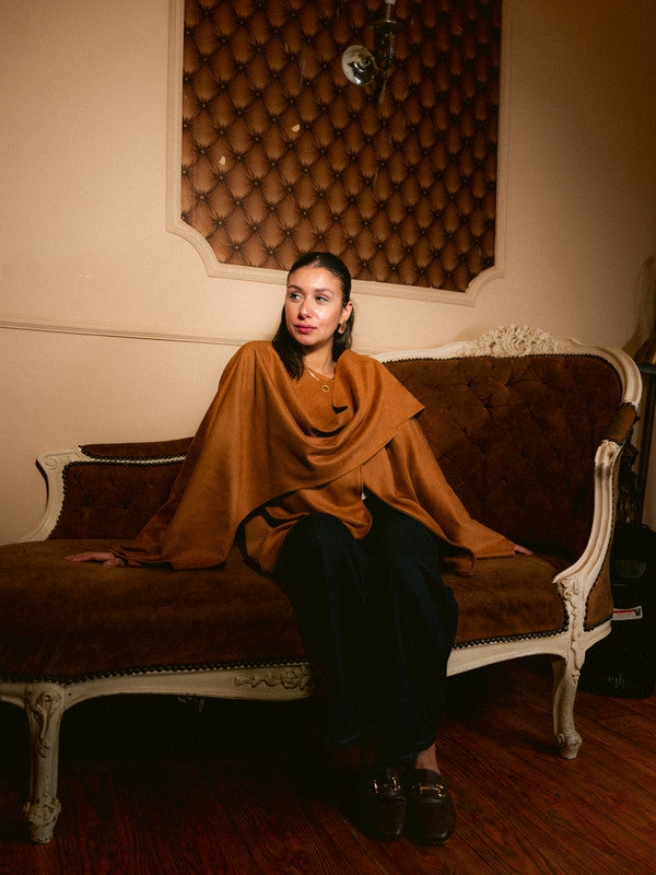 Suede Solid Poncho – Beige