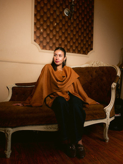 Suede Solid Poncho – Beige