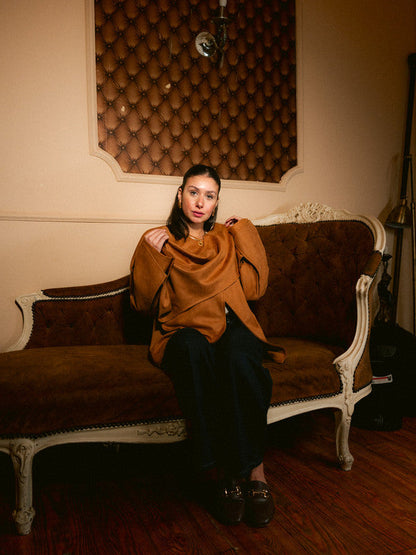 Suede Solid Poncho – Beige