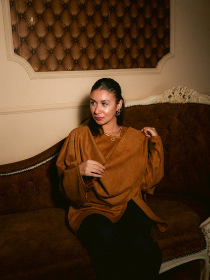 Suede Solid Poncho – Beige