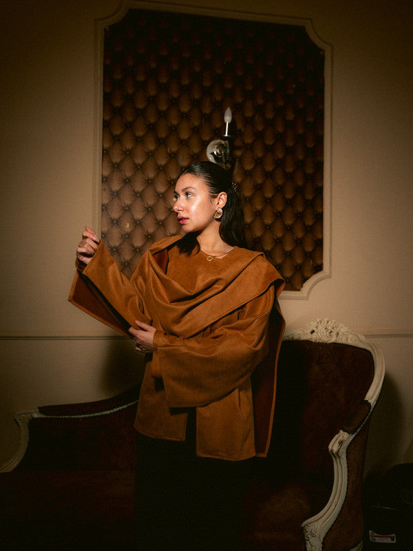 Suede Solid Poncho – Beige