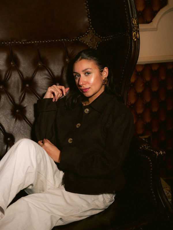 Suede Solid Button Jacket – Brown