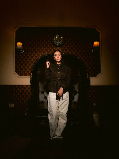 Suede Solid Button Jacket – Brown