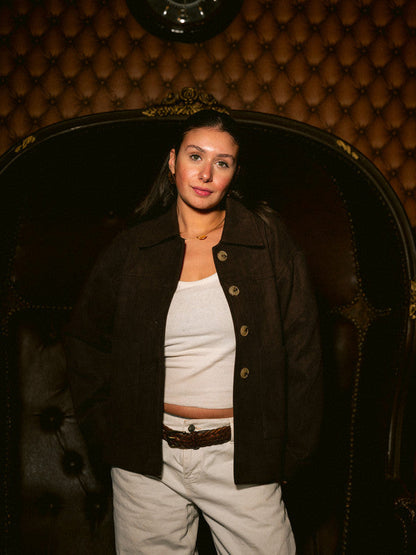 Suede Solid Button Jacket – Brown