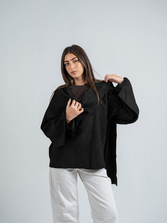 Suede Solid Poncho – Black