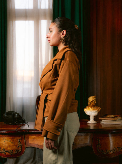 Suede Belted Wrap Jacket – Beige