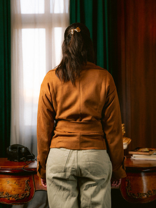Suede Belted Wrap Jacket – Beige