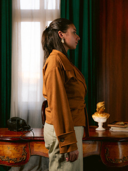Suede Belted Wrap Jacket – Beige