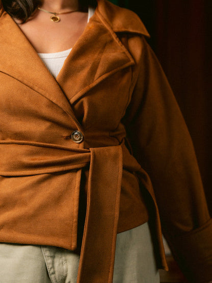 Suede Belted Wrap Jacket – Beige
