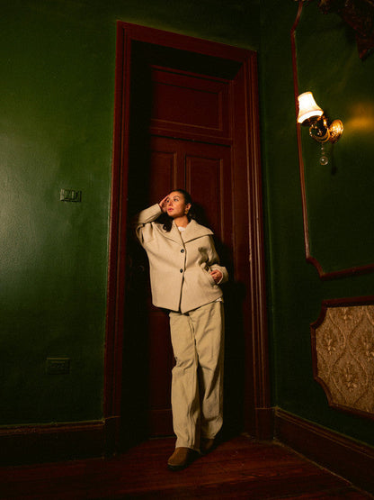 Wool Solid Button Jacket – Light Beige