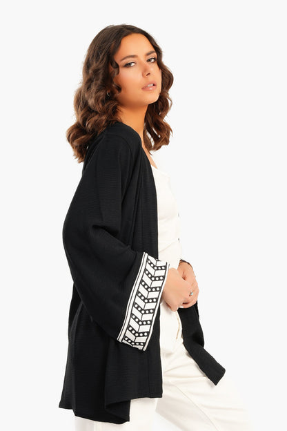 Back Palm Print Kimono - Black