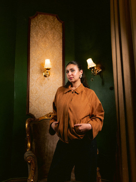 Suede Zip Jacket – Beige