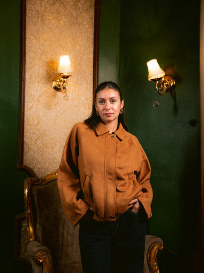 Suede Zip Jacket – Beige