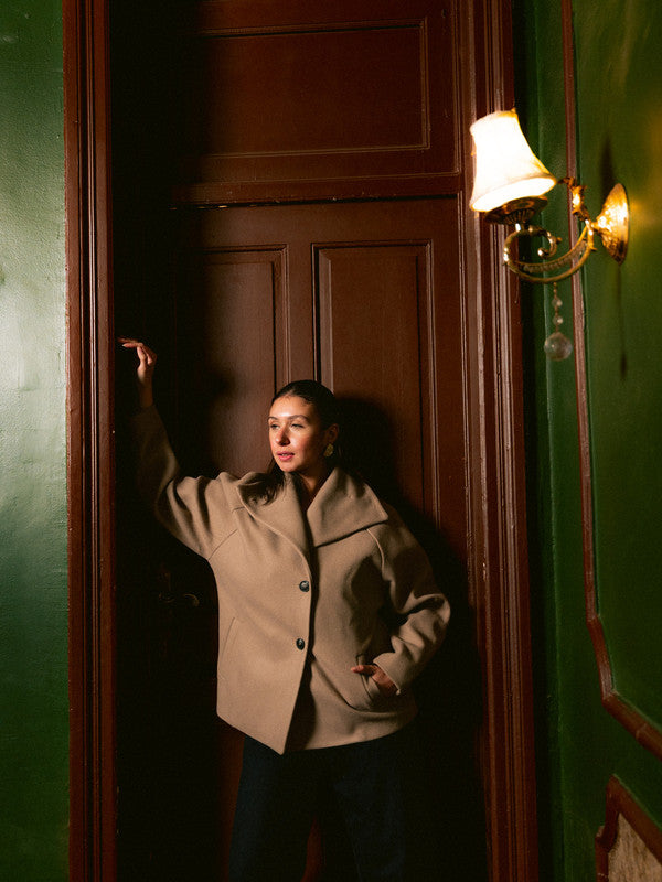 Wool Solid Button Jacket – Café