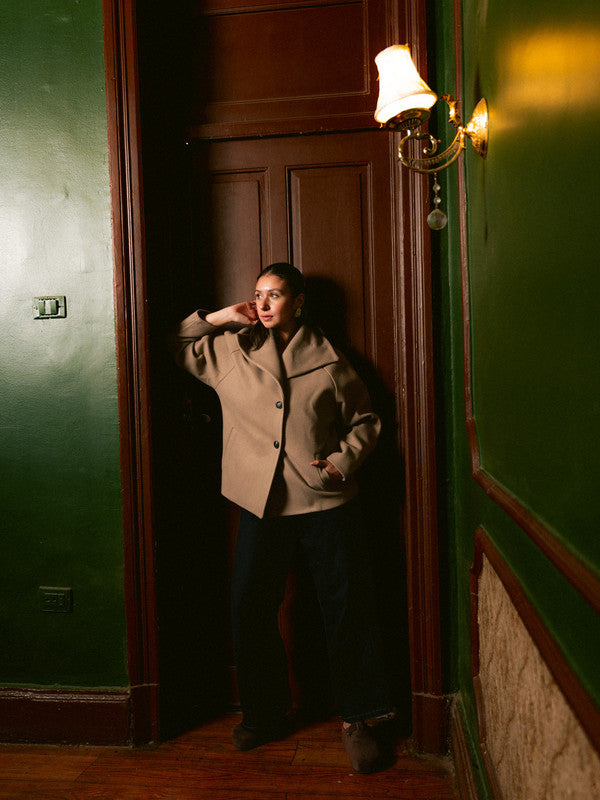 Wool Solid Button Jacket – Café