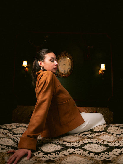 Suede Solid Button Jacket – Beige