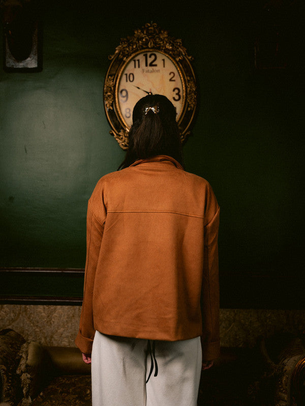 Suede Solid Button Jacket – Beige