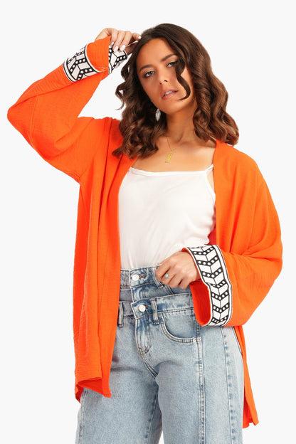 Back Palm Print Kimono - Orange