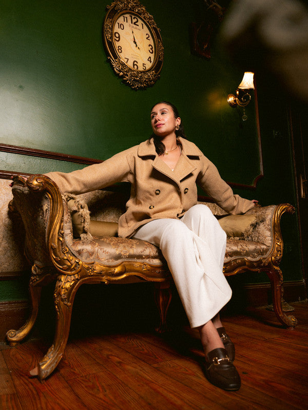 Wool Double-Breasted Jacket – Café