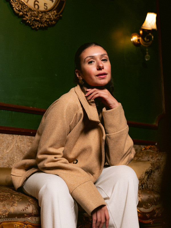 Wool Double-Breasted Jacket – Café