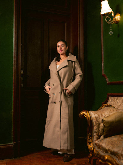 Wool Double-Breasted Coat – Café