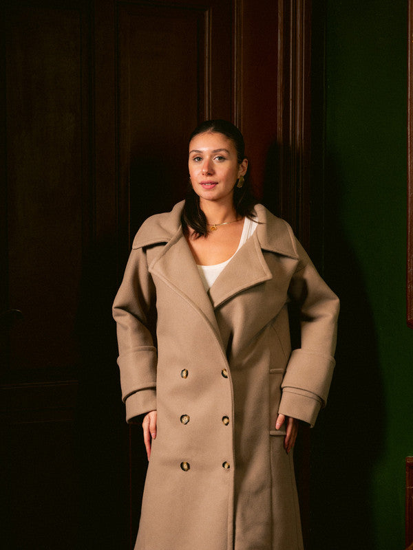 Wool Double-Breasted Coat – Café