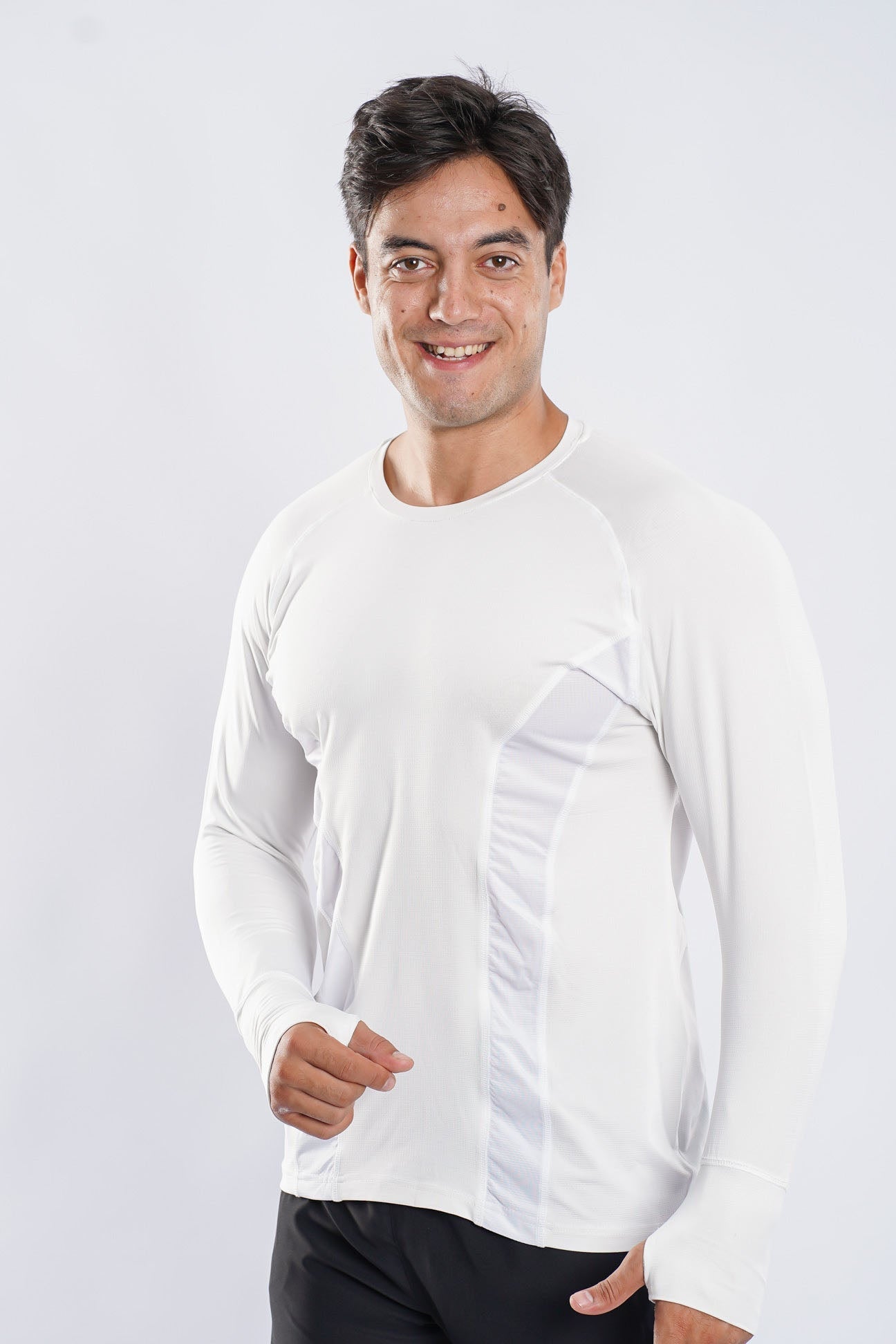 Synthetic Turbo Mesh Long Sleeve Shirt - White