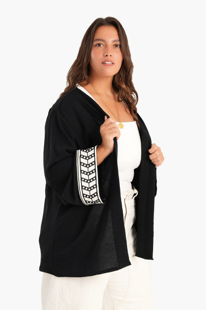 Back Palm Print Kimono - Black