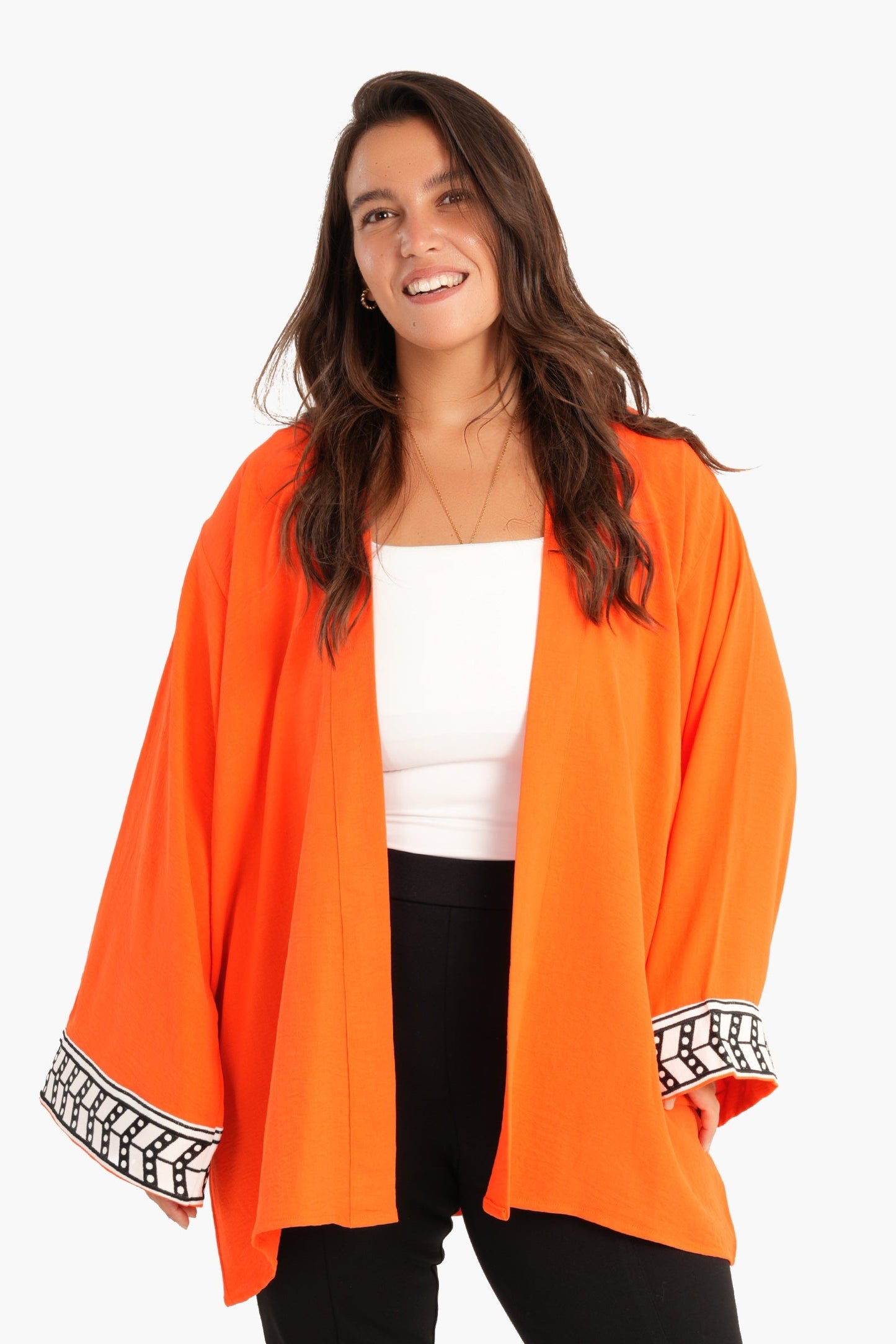 Back Palm Print Kimono - Orange
