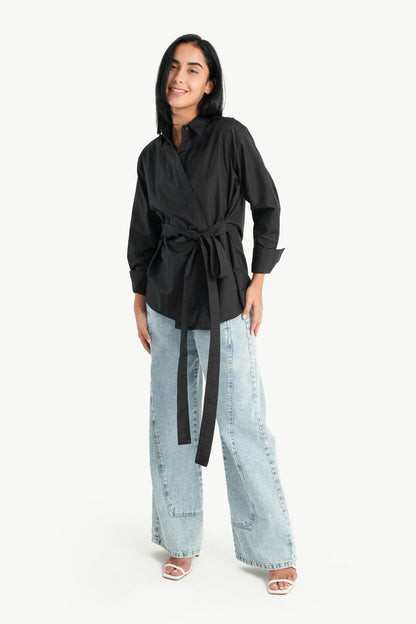 Cotton Shirt with Waist Belt