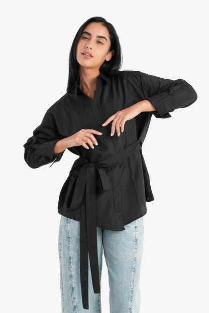 Cotton Shirt with Waist Belt