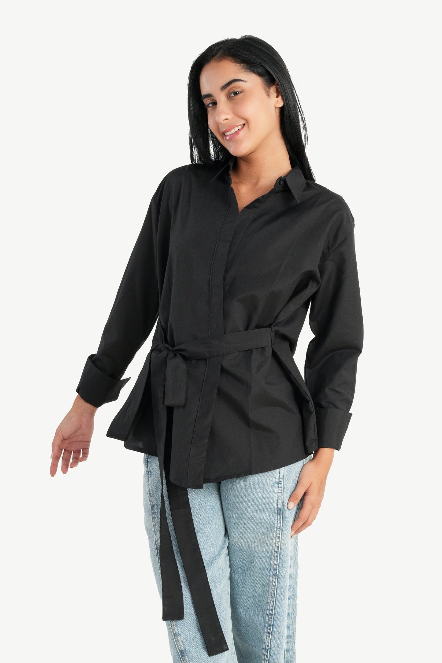 Cotton Shirt with Waist Belt