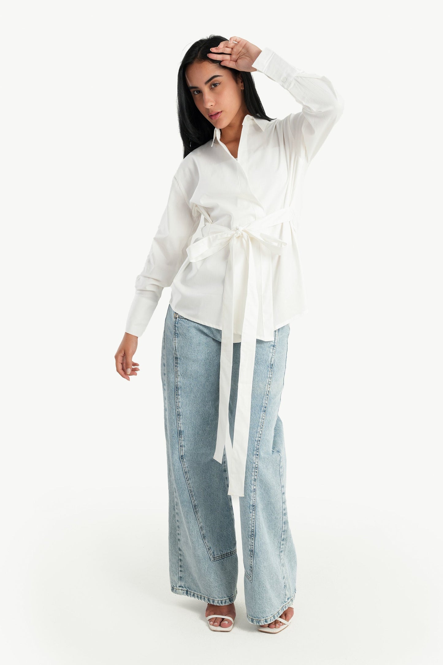 Cotton Shirt with Waist Belt