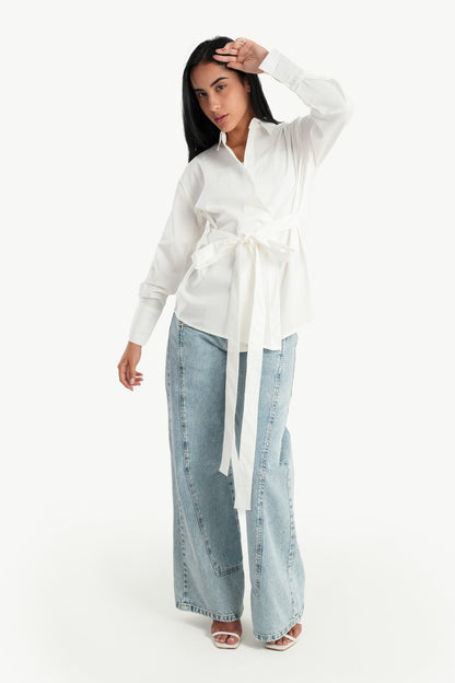 Cotton Shirt with Waist Belt
