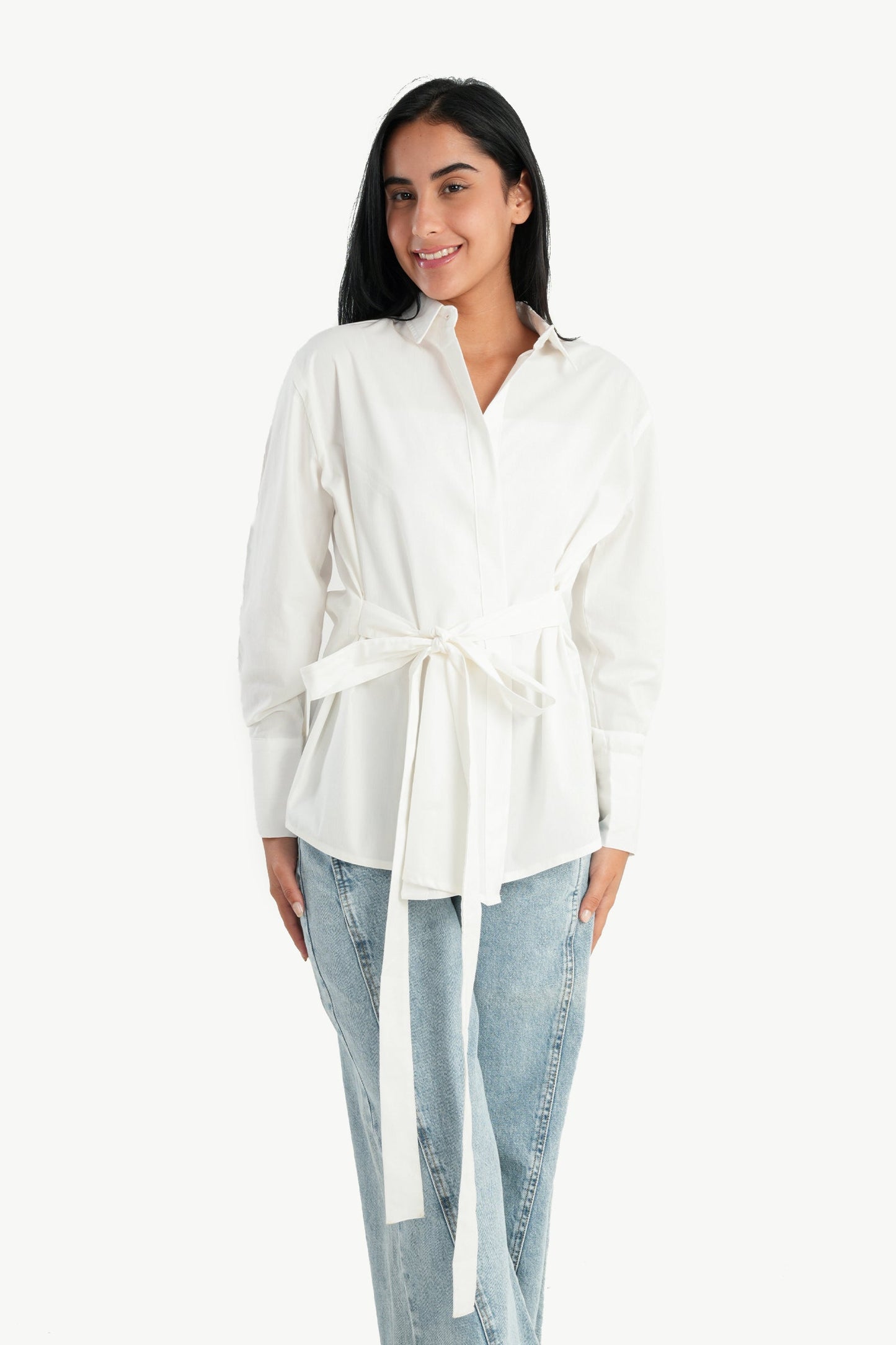 Cotton Shirt with Waist Belt