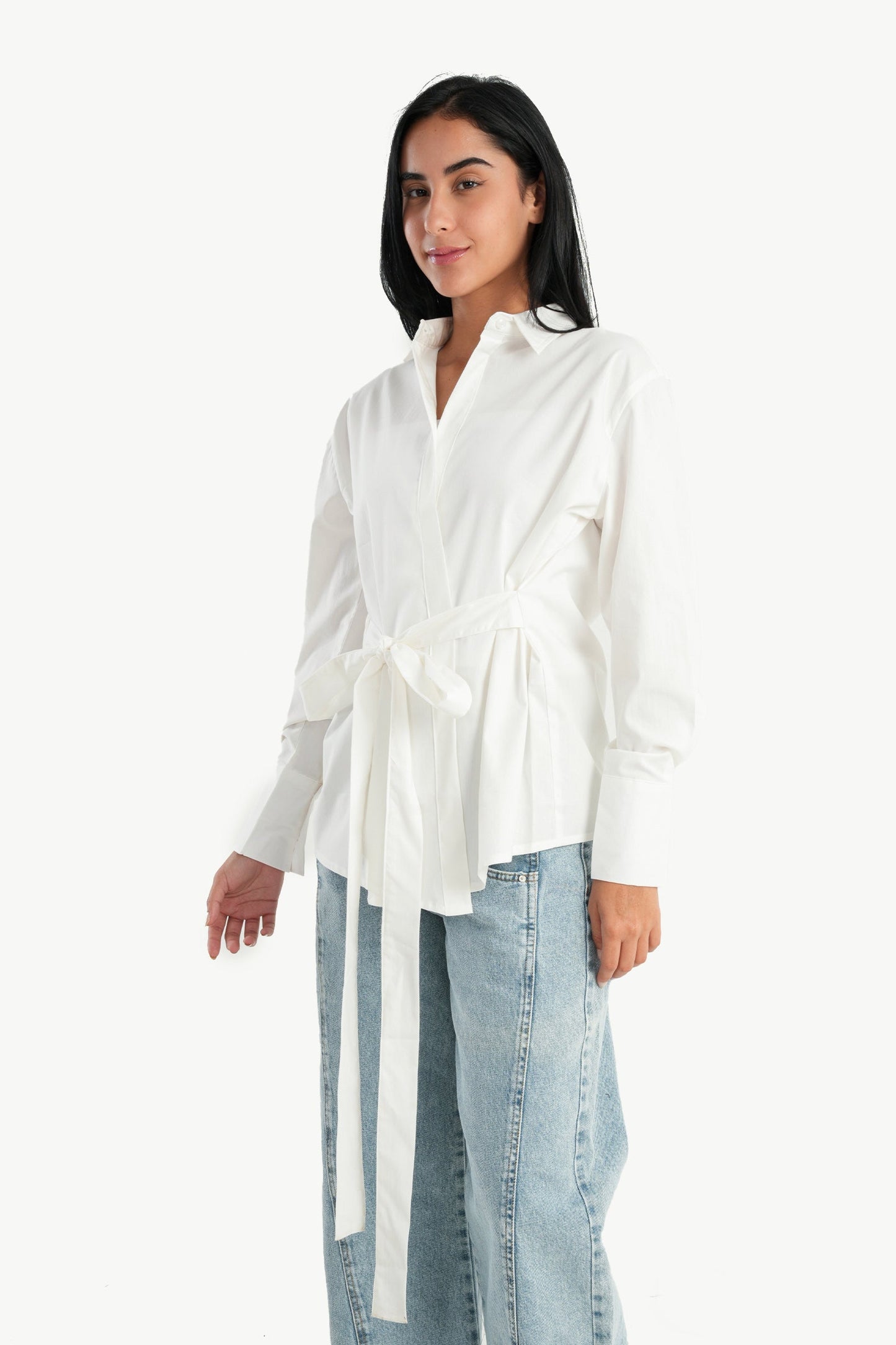 Cotton Shirt with Waist Belt