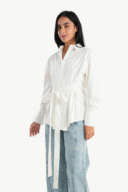 Cotton Shirt with Waist Belt