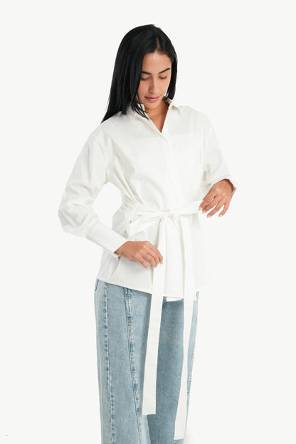 Cotton Shirt with Waist Belt