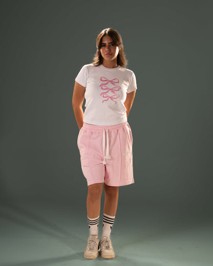 Relaxed Fit Summer Melton Shorts - Soft Pastel Pink
