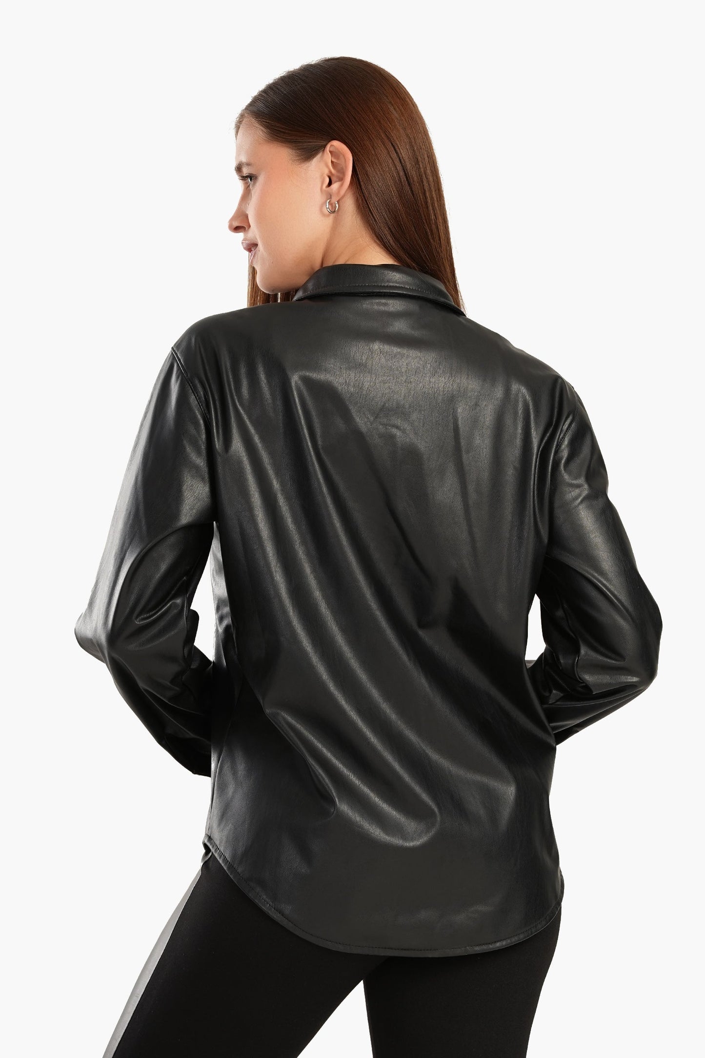 Leather Shirt with Snap Closure - Black