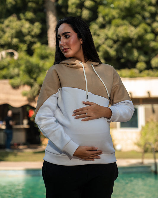 Cotton Melton Two-Tone Maternity & Nursing Hoodie