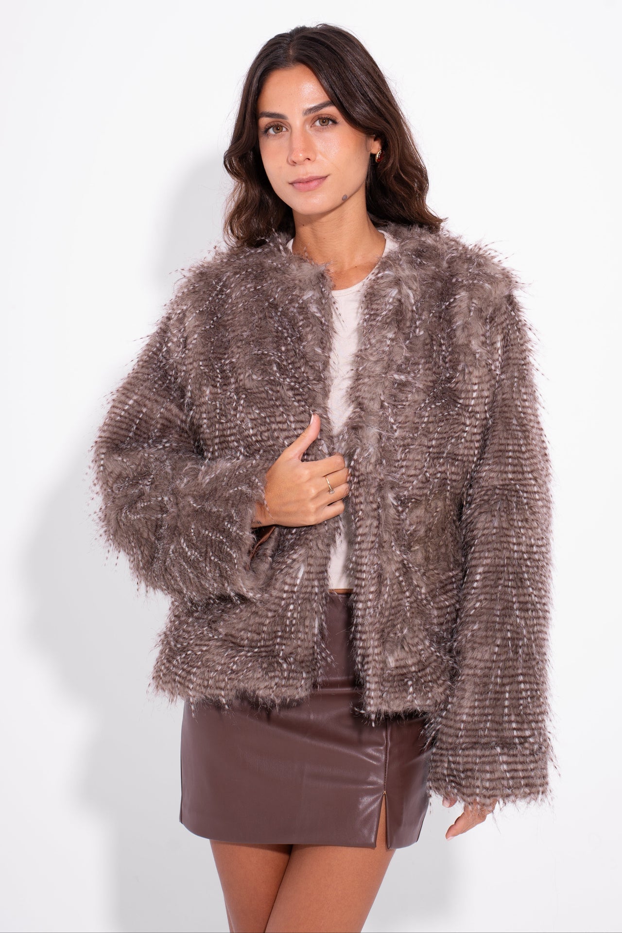 Faux Fur Short Jacket – Café