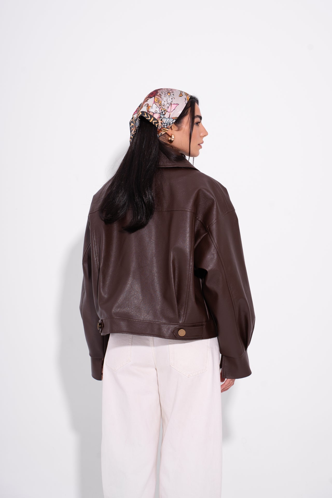 Faux Leather Zip-Up Jacket – Brown