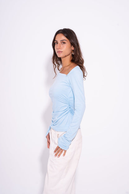 Cotton Asymmetric Shoulder Top – Baby Blue