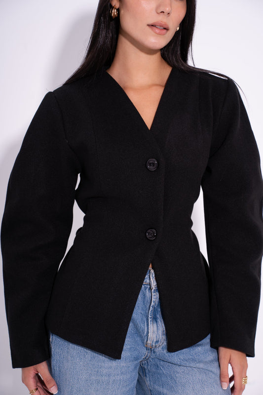 Wool Buttoned Tailored Blazer – Black