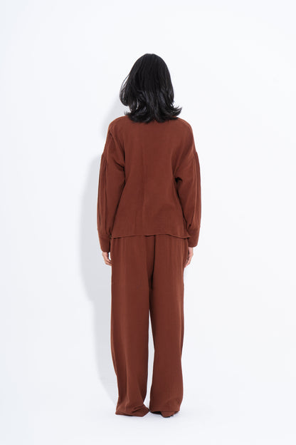 Linen Solid Wide-Leg Pants – Brown